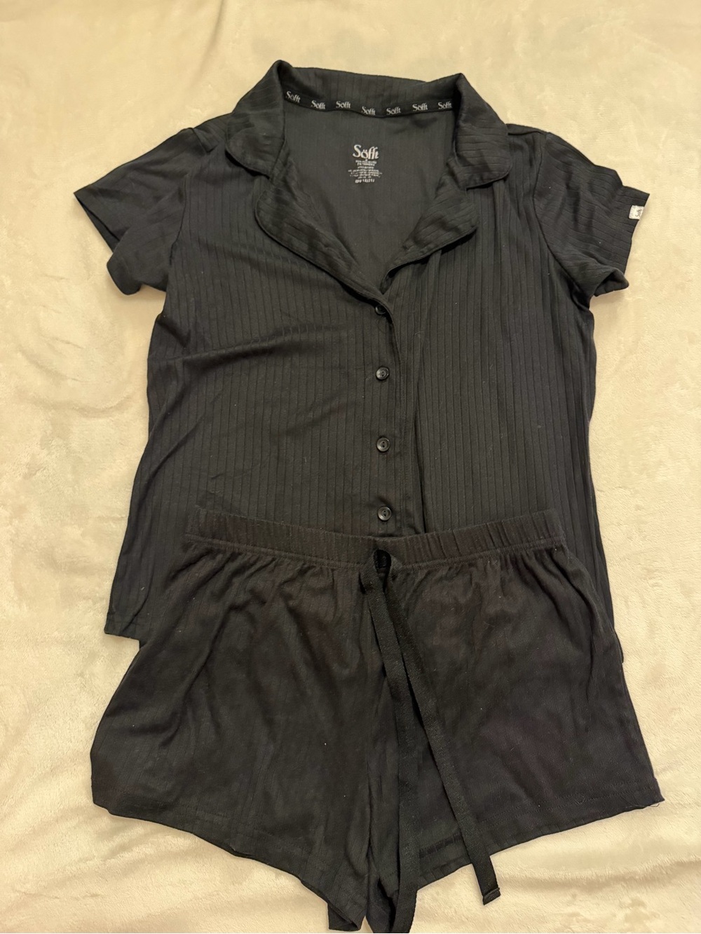 Sofft Women's Black Short Sleeve Button PJ Set